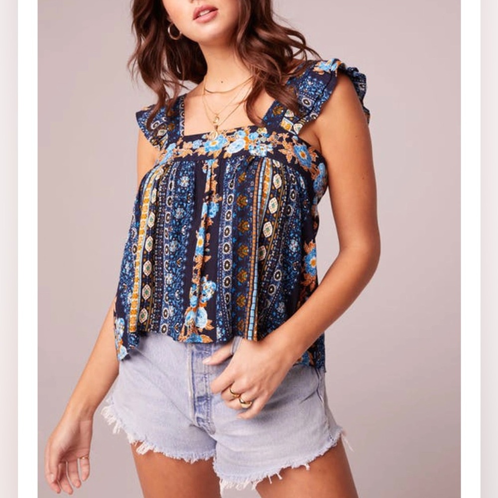 Band of Gypsies Blue Floral Tank Top